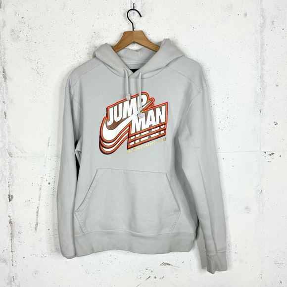 Jordan Jumpman Retro Print Gray Hooded Sweatshirt - Picture 3 of 12